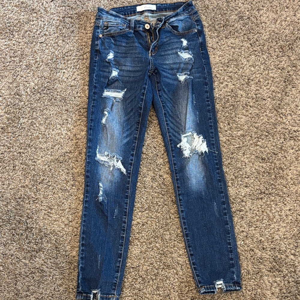 KanCan Midnight Blue Distressed Ankle Jeans